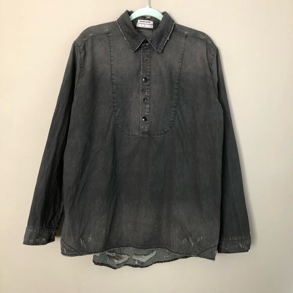 Man X One Teaspoon Shirt Medium Black Pull Over Denim Distressed Grunge - Picture 4 of 14